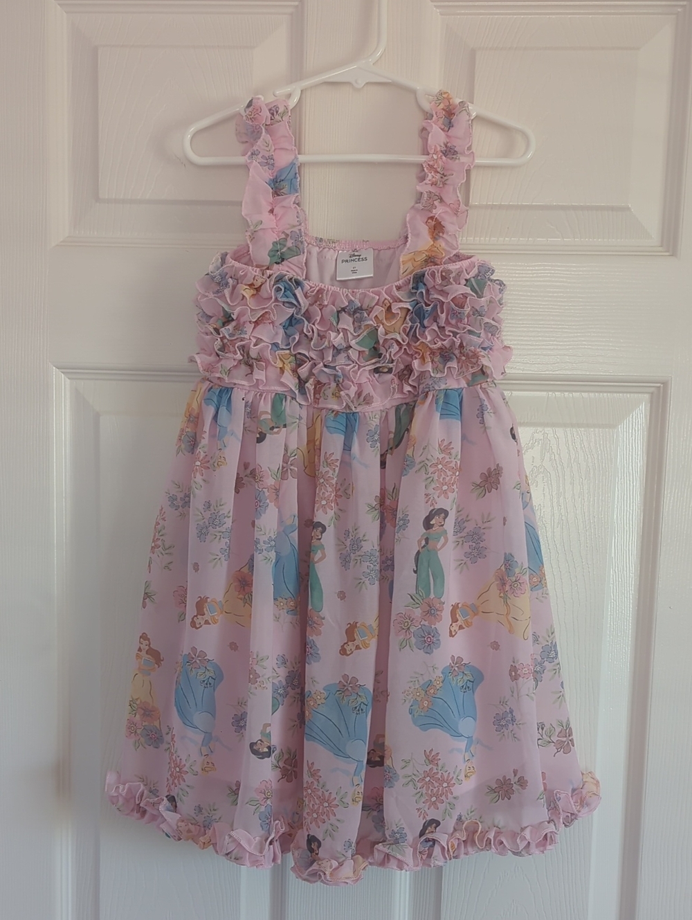 Disney Girls Pink Ruffle Sundress with Floral & Princess Print